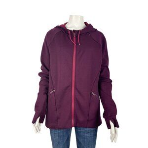 Fabletics Sammy Jacket Large Full Zip Maroon Plum Fleece Hooded Pockets